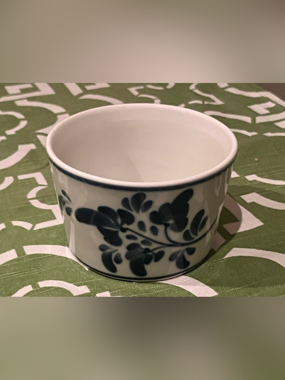 White Ceramic Serving Bowl with Blue Floral Pattern